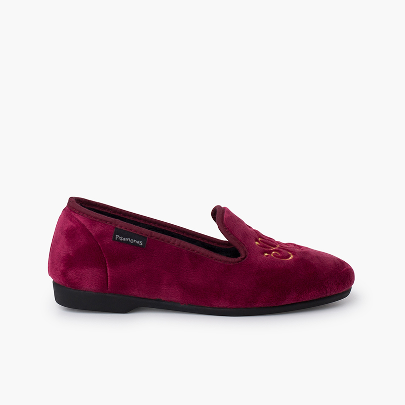Chaussures venitiennes velours avec broderie Bordeaux