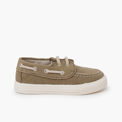 Chaussures bateau d'été enfants toile bio Kaki