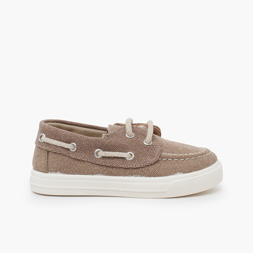 Chaussures bateau d'été enfants toile bio Brun
