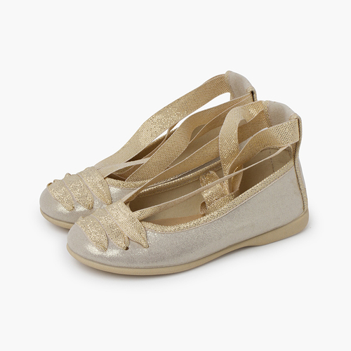 Ballerines brillantes avec des rubans entrelacés Or