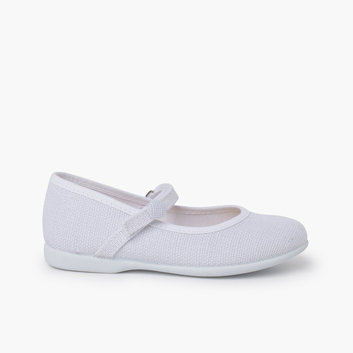 Chaussures babies lin à scratch et bouton Blanc