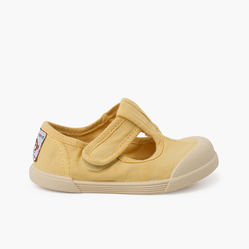 Chaussures salomés barefoot souples en toile Moutarde