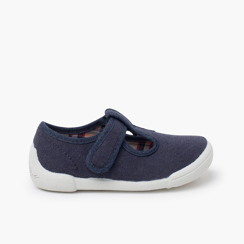 Salomés barefoot bande à scratch semelle blanche Bleu Marine