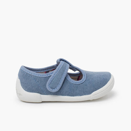 Salomés barefoot bande à scratch semelle blanche Bleu