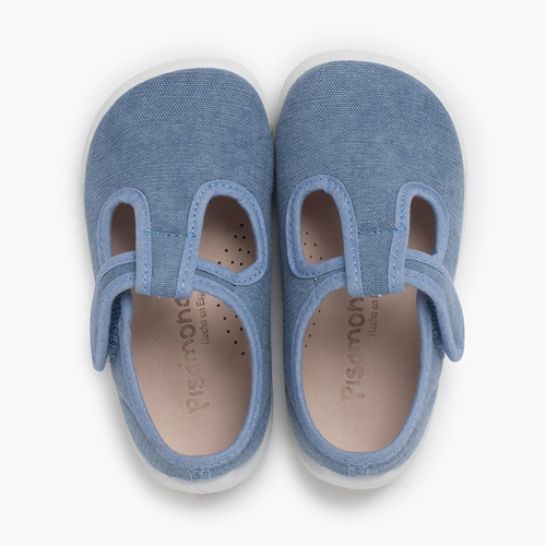 Salomés barefoot bande à scratch semelle blanche Bleu