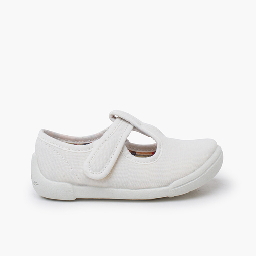 Salomés barefoot bande à scratch semelle blanche Blanc