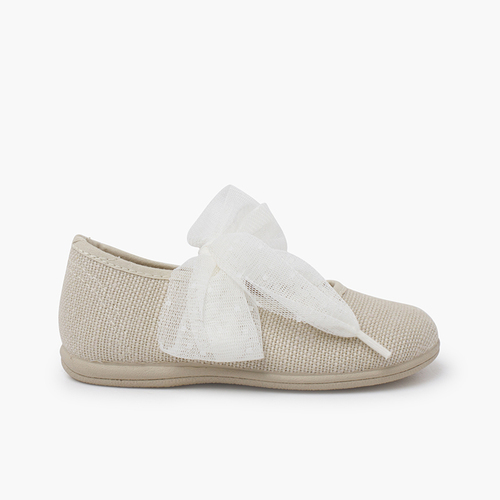 Ballerines laçage tulle plumetis Écru