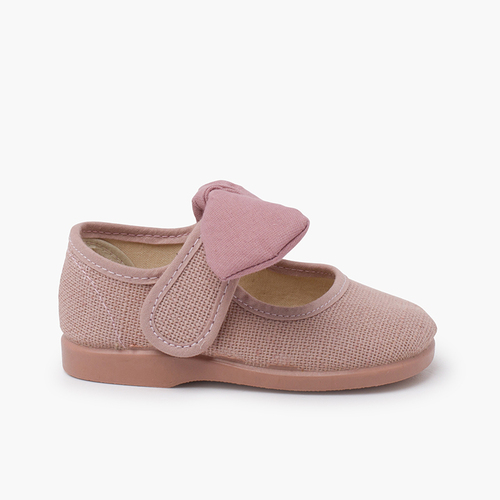 Babies en lin avec nœud et fermeture à scratch Rose Claire