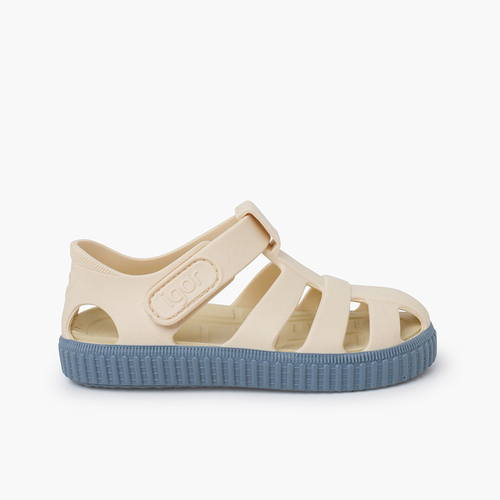 Sandales plastique ivoire semelles basket couleur Bleu