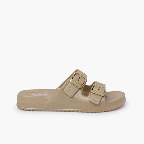 Sandales fille et femme double boucle couleurs métalliques Champagne