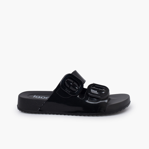 Sandales Habana à double boucle éclat Noir