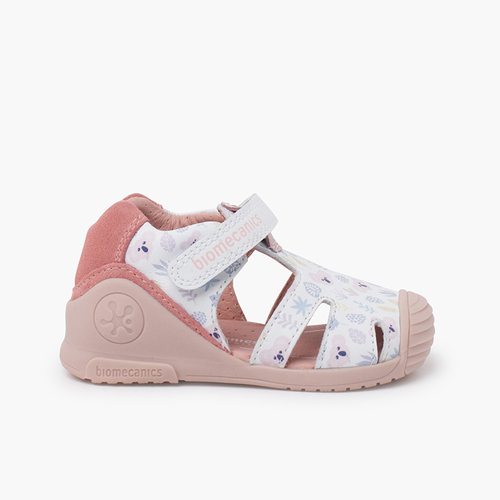 Sandales fille Biomecanics dessin forêt Blanc et Rose