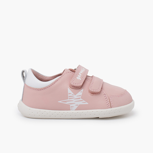 Baskets cuir souple étoile fermeture à scratch Rose