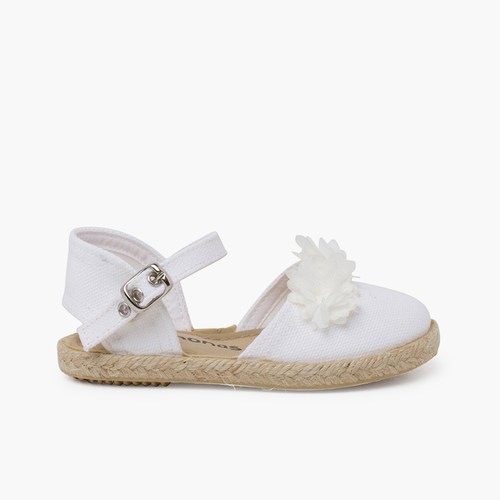 Espadrilles cérémonie fleurs organza Blanc