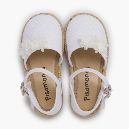 Espadrilles cérémonie fleurs organza Blanc