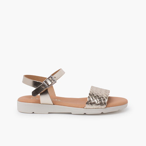 Sandales à boucle bride tressée Champagne