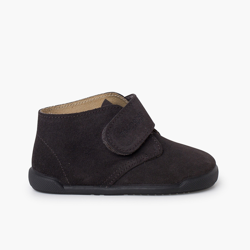 Bottines barefoot suède fermeture scratch Gris