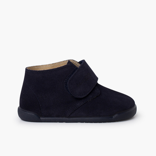 Bottines barefoot suède fermeture scratch Bleu Marine