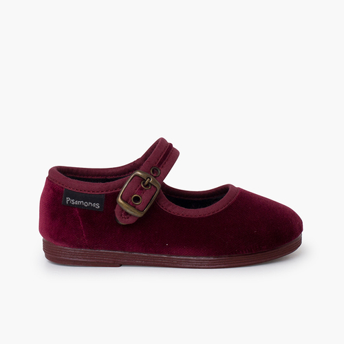 Babies velours boucle dorée vieillie Bordeaux