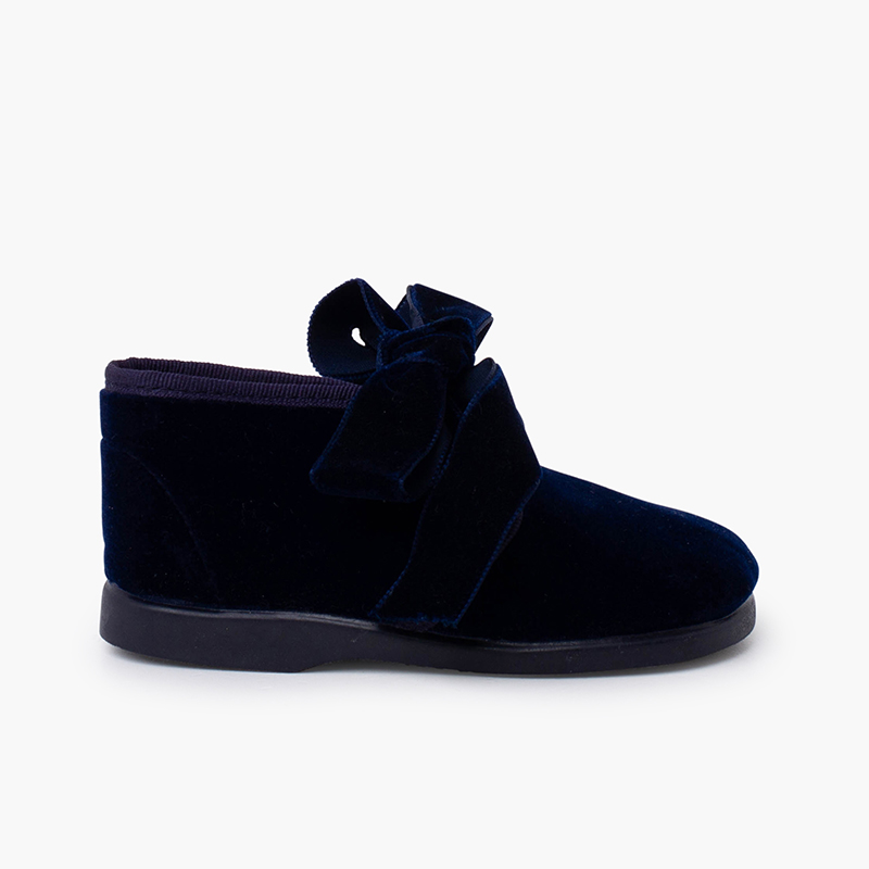 Bottines enfants velours nœud Bleu Marine