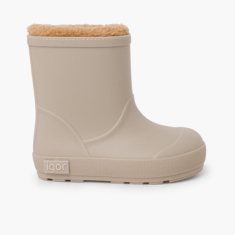 Bottes de pluie barefoot doublure fausse fourrure Beige