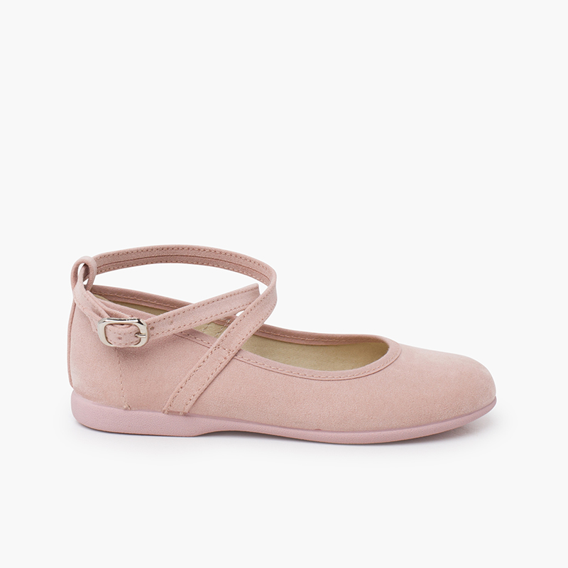 Chaussures babies effet suède bride croisée et boucle Rose Claire