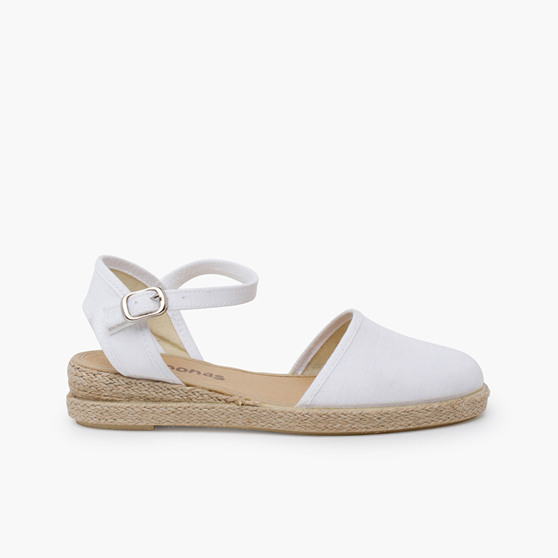 Espadrilles à compensé en lin fin Blanc