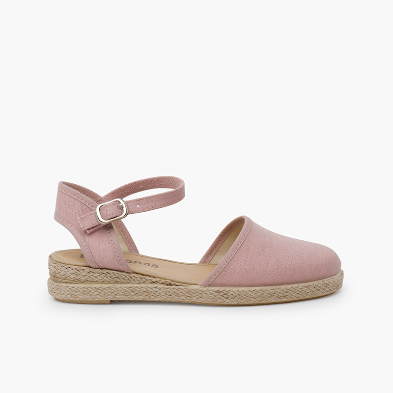 Espadrilles à compensé en lin fin Rose Pastel