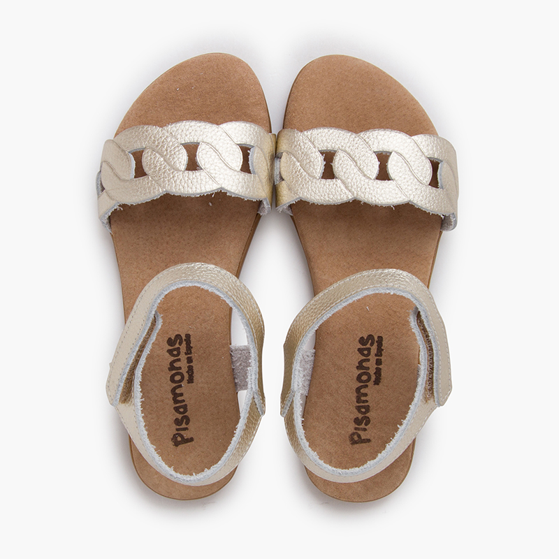 Sandales en cuir maillons bride à scratch Champagne