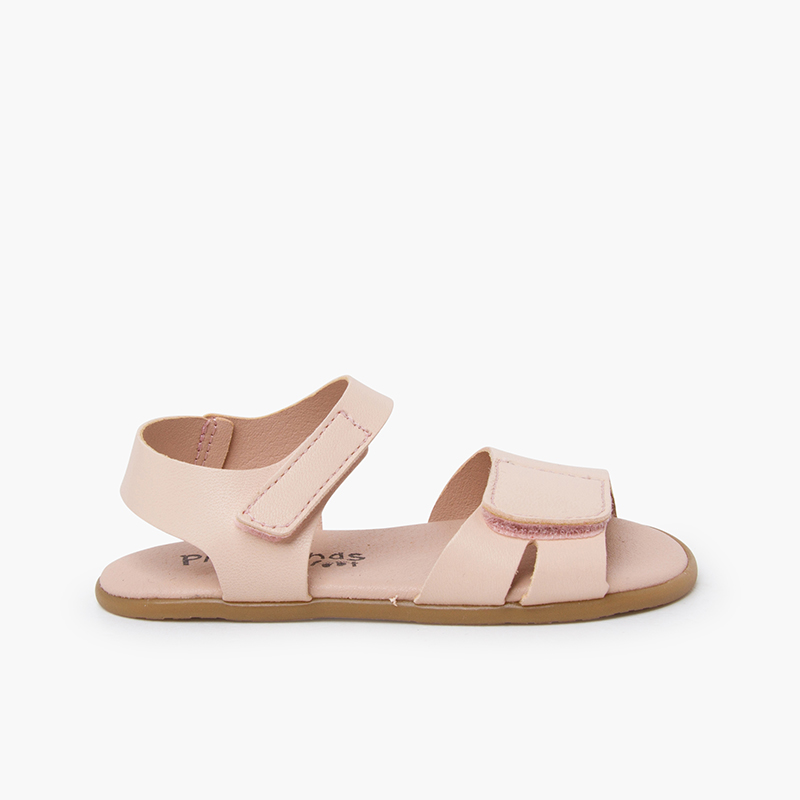 Sandales barefoot en cuir bride avant à scratch Rose Nude