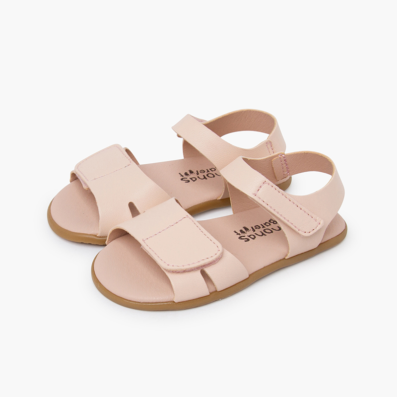 Sandales barefoot en cuir bride avant à scratch Rose Nude