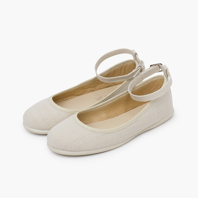 Ballerines lin bracelet nœud tulle Écru