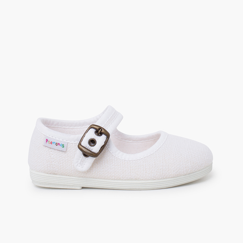 Chaussures babies flexibles lin boucle Blanc