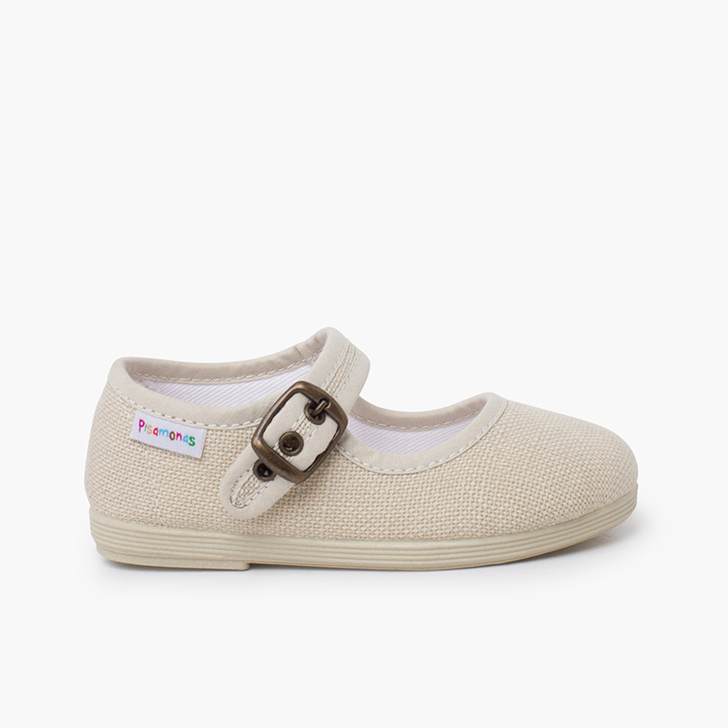 Chaussures babies flexibles lin boucle Naturel