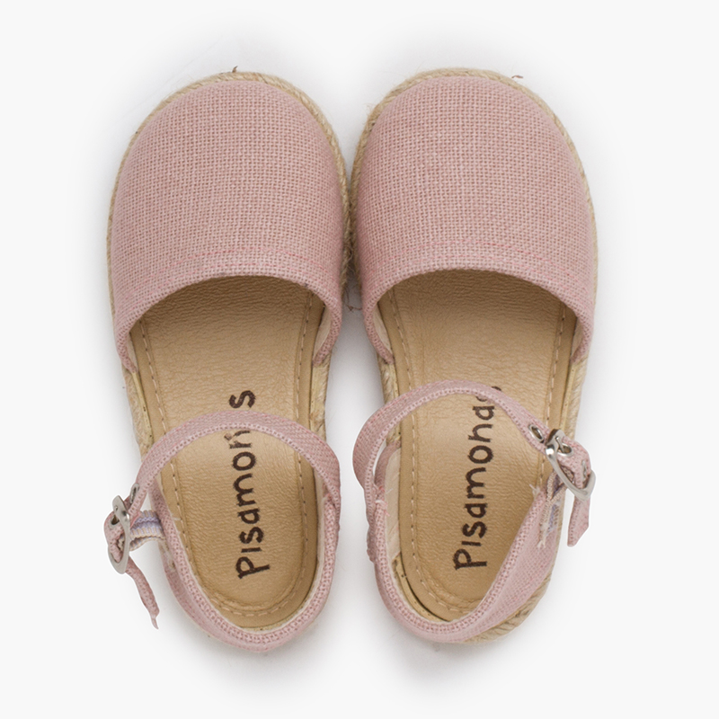 Espadrilles lin semelle plate boucle Rose Claire