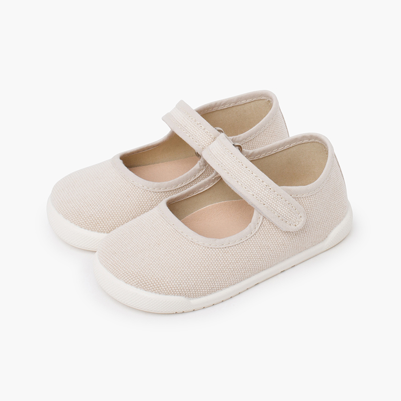 Chaussures babies barefoot toile canvas à scratch Écru