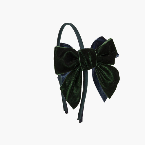 Bandeau en satin avec nœud en velours Vert Bouteille