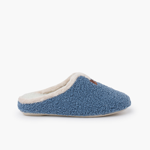 Chaussons sabot façon peau de mouton Bleu denim