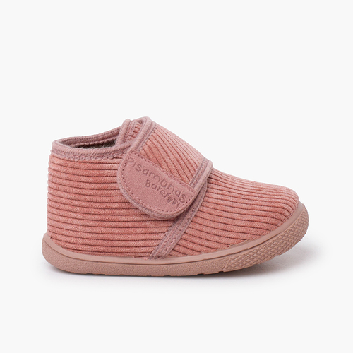 Chaussons barefoot velours côtelé fermeture à scratch Rose