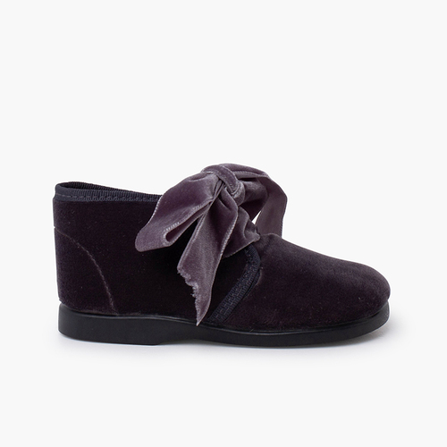 Bottines enfants velours nœud Gris