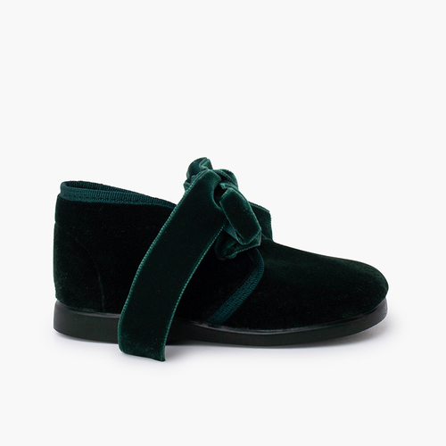Bottines enfants velours nœud Vert
