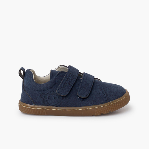 Baskets barefoot de type cuir texturé Bleu Marine