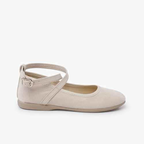 Chaussures babies effet suède bride croisée et boucle Beige
