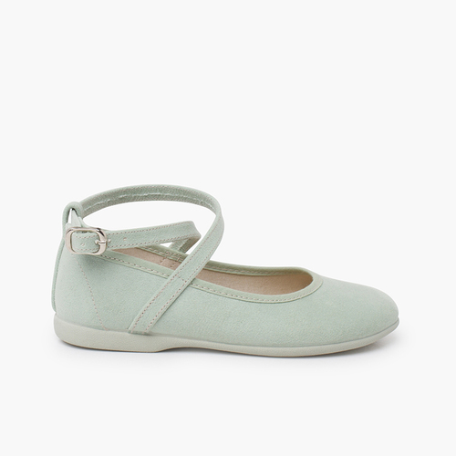 Chaussures babies effet suède bride croisée et boucle Menthe