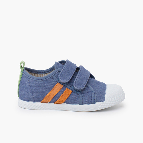 Baskets souples toile éco combinée Bleu denim