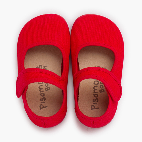 Babies barefoot en toile fermeture large Rouge