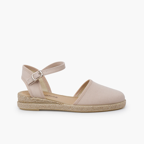 Espadrilles à compensé en lin fin Écru