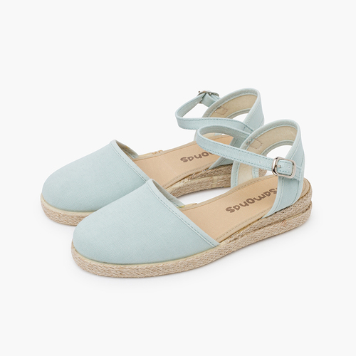 Espadrilles à compensé en lin fin Vert Menthe