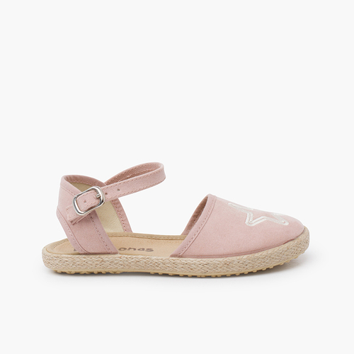 Espadrilles plates étoile brodée Rose