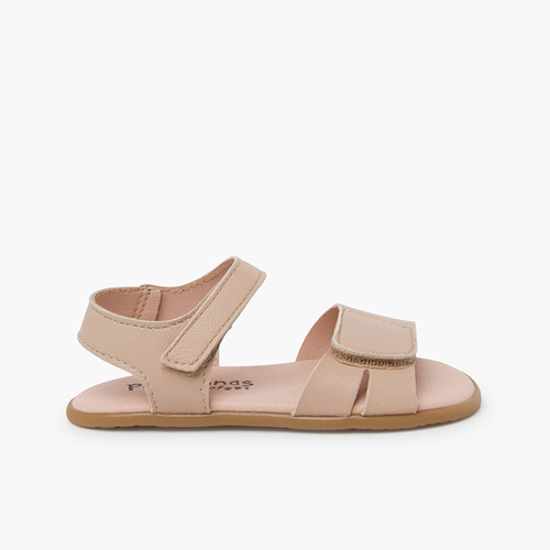 Sandales barefoot en cuir bride avant à scratch Beige